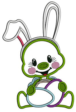 Baby Bunny Holding Easter Eggs Applique Machine Embroidery Design Digitized Pattern