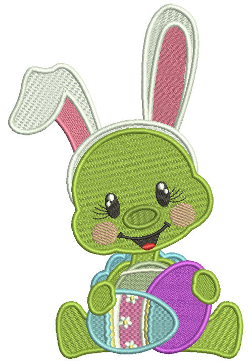 Baby Bunny Holding Easter Eggs Filled Machine Embroidery Design Digitized Pattern