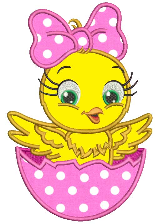 Baby Chick Girl Sitting Inside Of Egg Applique Machine Embroidery Design Digitized Pattern