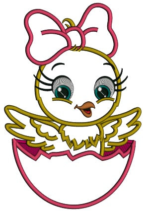 Baby Chick Girl Sitting Inside Of Egg Applique Machine Embroidery Design Digitized Pattern