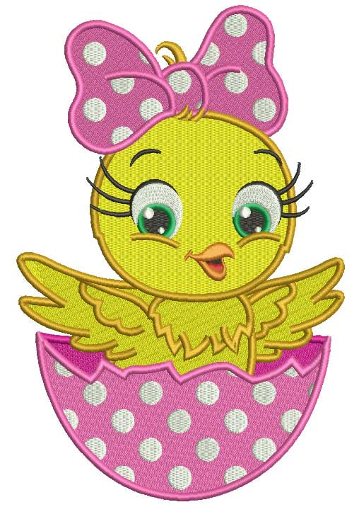 Baby Chick Girl Sitting Inside Of Egg Filled Machine Embroidery Design Digitized Pattern