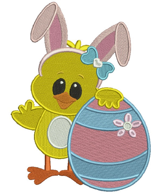 Baby Chick Holding Big Easter Egg Filled Machine Embroidery Design Digitized Pattern