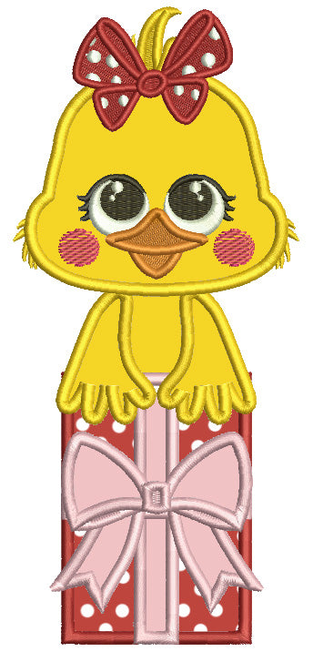 Baby Chick Holding Gift Box Valentine's Day Applique Machine Embroidery Design Digitized Pattern