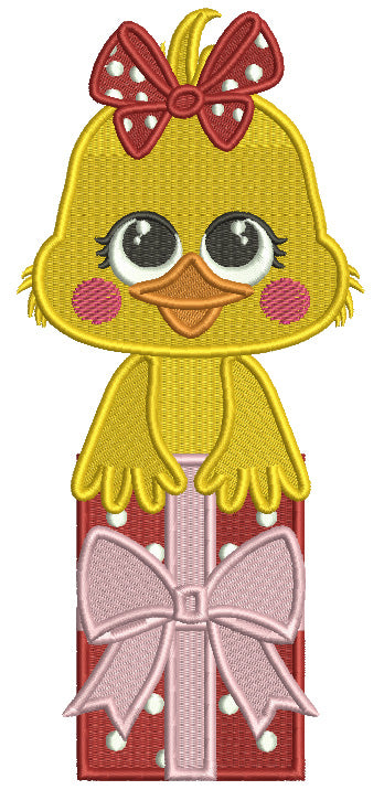 Baby Chick Holding Gift Box Valentine's Day Filled Machine Embroidery Design Digitized Pattern