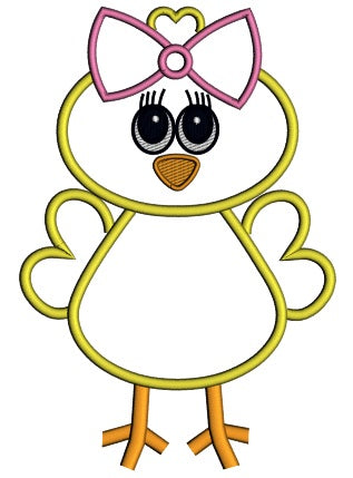 Baby Chick Wearing a Big Bow Applique Machine Embroidery Design Digitized Pattern