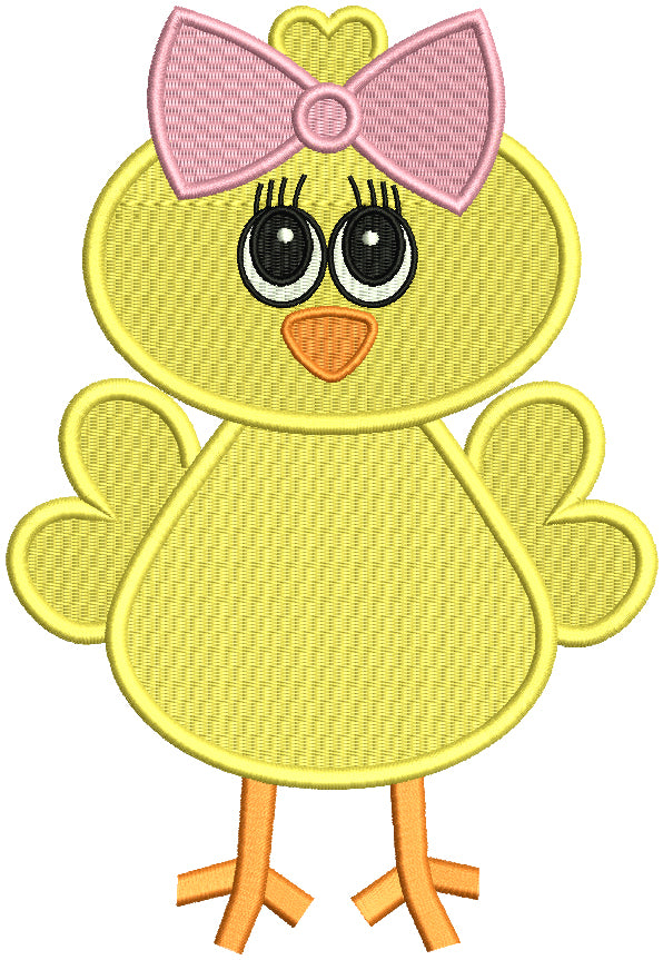 Baby Chick Wearing a Big Bow Filled Machine Embroidery Design Digitized Pattern