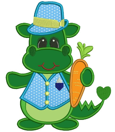 Baby Dino With a Carrot Applique Machine Embroidery Digitized Design Pattern