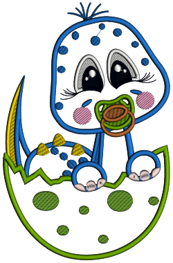 Baby Dinosaur Hatching From The Egg Applique Machine Embroidery Design Digitized Pattern