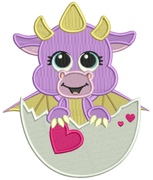 Baby Dragon Inside An Egg Holding a Heart Filled Machine Embroidery Design Digitized Pattern