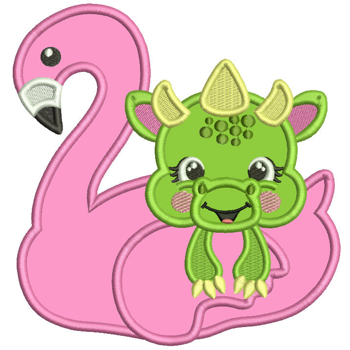 Baby Dragon With Inflatable Pool Swan Summer Applique Machine Embroidery Design Digitized Pattern