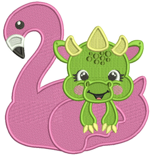 Baby Dragon With Inflatable Pool Swan Summer Filled Machine Embroidery Design Digitized Pattern