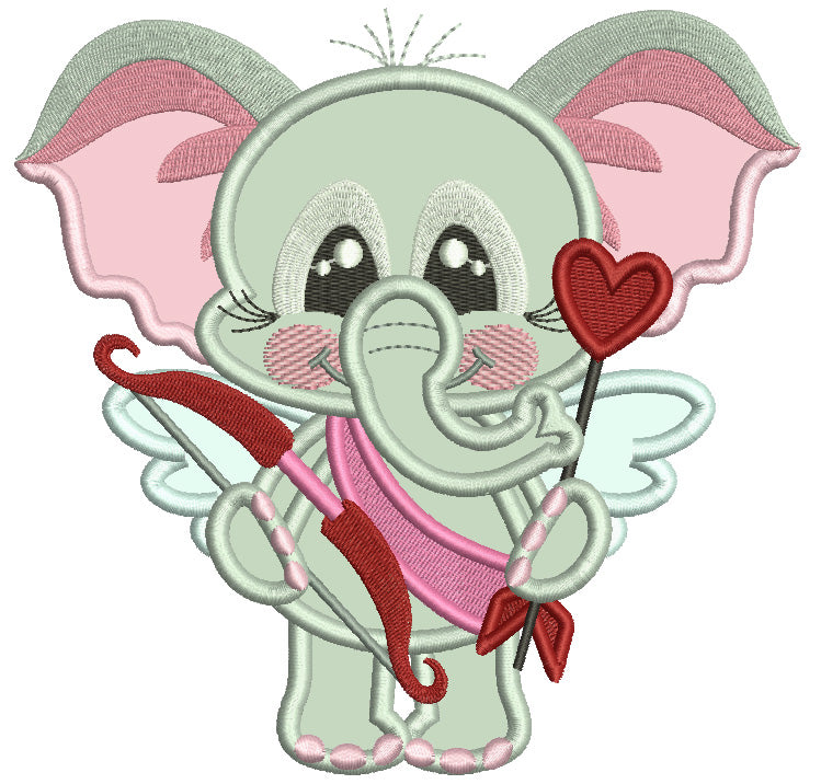 Baby Elephant Cupid With Bow And Arrow Valentine's Day Applique Machine Embroidery Design Digitized Pattern