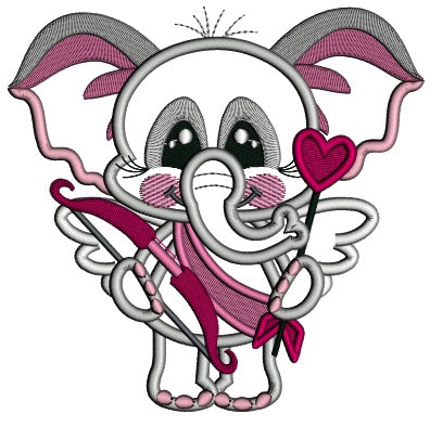 Baby Elephant Cupid With Bow And Arrow Valentine's Day Applique Machine Embroidery Design Digitized Pattern