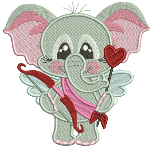 Baby Elephant Cupid With Bow And Arrow Valentine's Day Filled Machine Embroidery Design Digitized Pattern