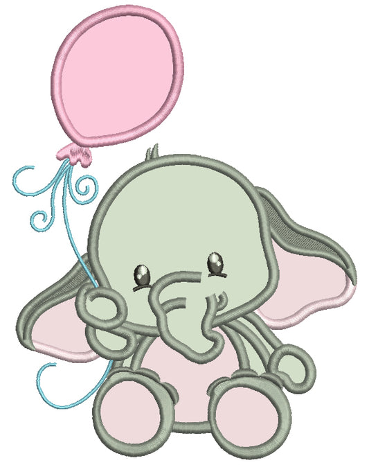 Baby Elephant Holding Baloon Applique Machine Embroidery Design Digitized Pattern