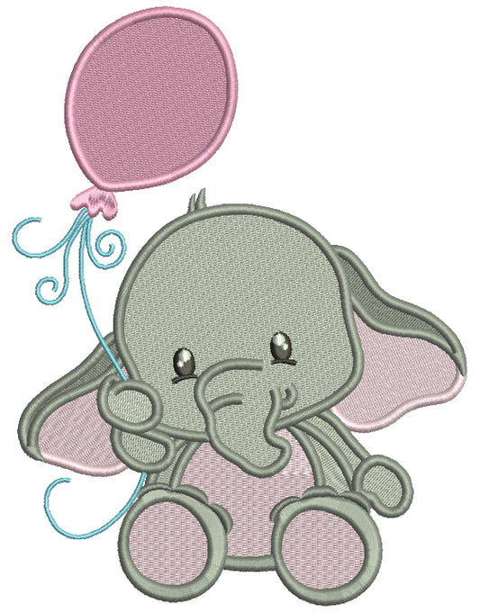 Baby Elephant Holding Baloon Filled Machine Embroidery Design Digitized Pattern