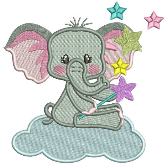 Baby Elephant On The Cloud With Stars Filled Machine Embroidery Design Digitized Pattern