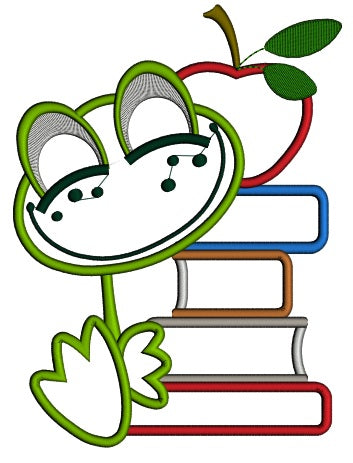 Baby Frog With Books School Applique Machine Embroidery Design Digitized Pattern