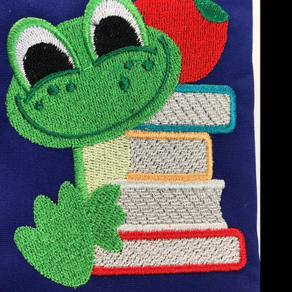 Baby Frog With Books School Filled Machine Embroidery Design Digitized Pattern