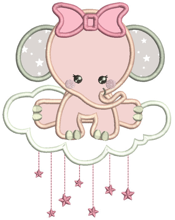 Baby Girl On The Cloud Applique Machine Embroidery Design Digitized Pattern