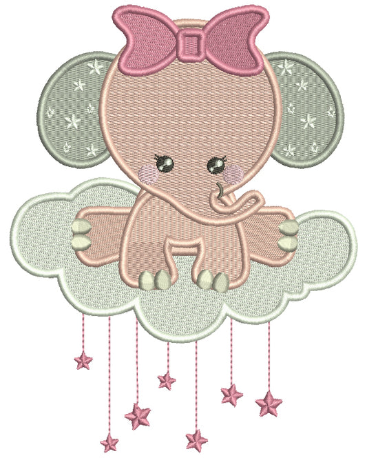 Baby Girl On The Cloud Filled Machine Embroidery Design Digitized Pattern