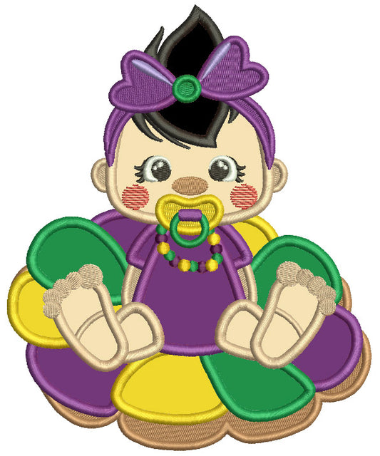 Baby Girl With a Pacifier Mardi Gras Applique Machine Embroidery Design Digitized Pattern
