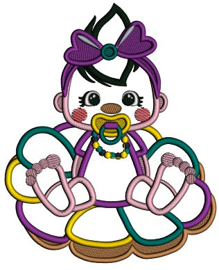 Baby Girl With a Pacifier Mardi Gras Applique Machine Embroidery Design Digitized Pattern