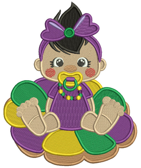 Baby Girl With a Pacifier Mardi Gras Filled Machine Embroidery Design Digitized Pattern