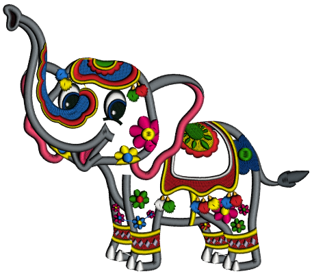Baby Indian Elephant Applique Machine Embroidery Design Digitized Pattern