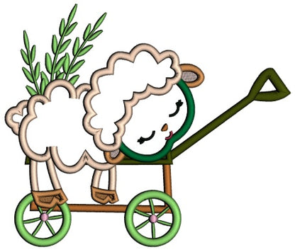 Baby Lamb Sleeping On The Garden Cart Easter Applique Machine Embroidery Design Digitized Pattern