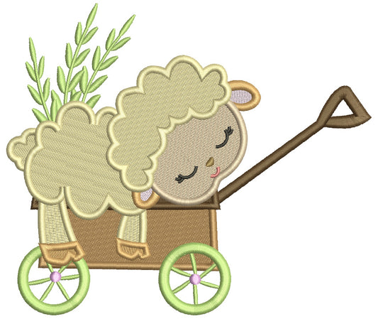 Baby Lamb Sleeping On The Garden Cart Easter Filled Machine Embroidery Design Digitized Pattern