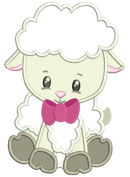 Baby Lamb With a Big Bow Tie Easter Applique Machine Embroidery Design Digitized Pattern