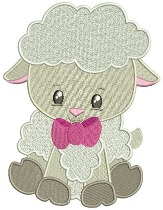 Baby Lamb With a Big Bow Tie Easter Filled Machine Embroidery Design Digitized Pattern
