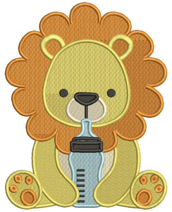 Baby Lion With Milk Bottle Filled Machine Embroidery Design Digitized Pattern