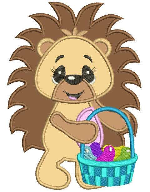 Baby Hedgehog With a Basket Applique Machine Embroidery Digitized Design Pattern