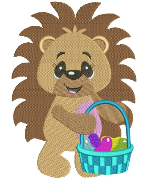 Baby Hedgehog With a Basket Filled Machine Embroidery Digitized Design Pattern