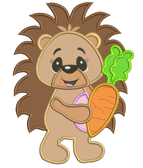 Baby Hedgehog With a Carrot Applique Machine Embroidery Digitized Design Pattern