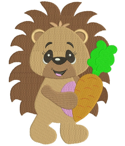 Baby Hedgehog With a Carrot Filled Machine Embroidery Digitized Design Pattern