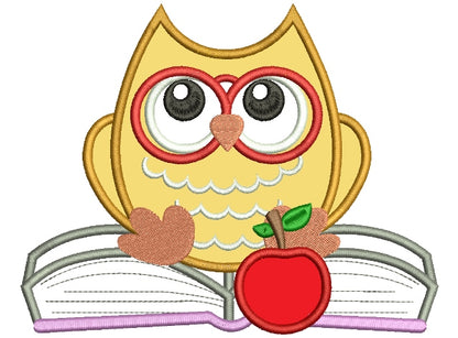 Baby Owl Sitting on The Books Applique Machine Embroidery Design Digitized Pattern