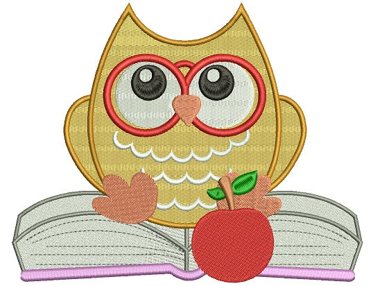 Baby Owl Sitting on The Books Filled Machine Embroidery Design Digitized Pattern