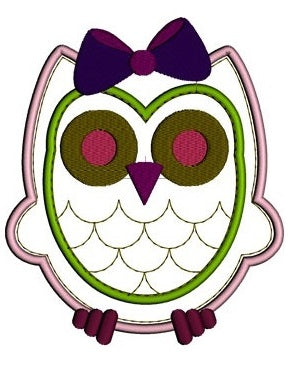 Baby Owl with cute Bow Applique Machine Embroidery Digitized Design Pattern - Instant Download - comes in three sizes 4x4 , 5x7, 6x10 hoops