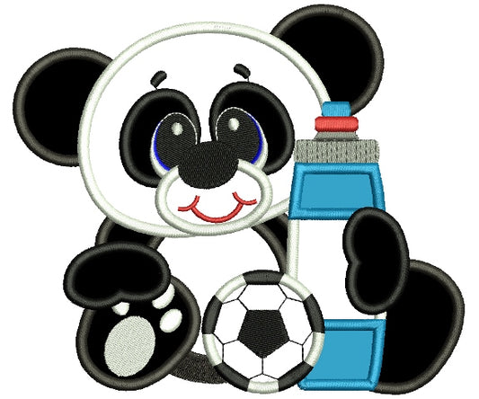 Baby Panda With Soccer Ball Applique Machine Embroidery Design Digitized Pattern