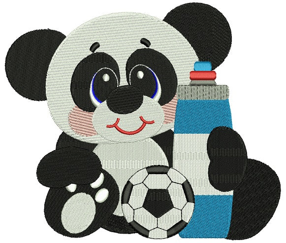 Baby Panda With Soccer Ball Filled Machine Embroidery Design Digitized Pattern