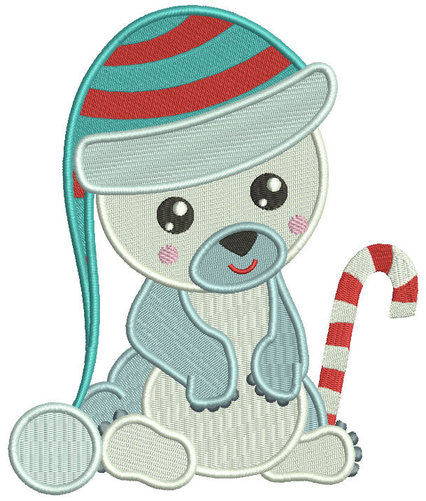 Baby Polar Bear Wearing Winter Hat Christmas Filled Machine Embroidery Design Digitized Pattern
