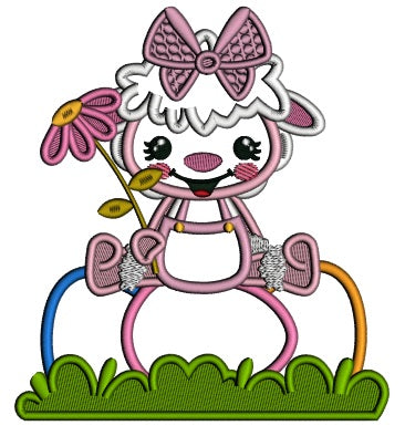 Baby Sheep Sitting On Three Eggs Easter Applique Machine Embroidery Design Digitized Pattern