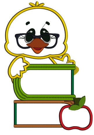 Baby Student Chick With Books School Applique Machine Embroidery Digitized Design Pattern
