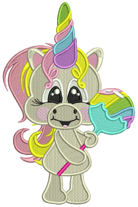 Baby Unicorn Holding Lollipop Filled Machine Embroidery Design Digitized Pattern