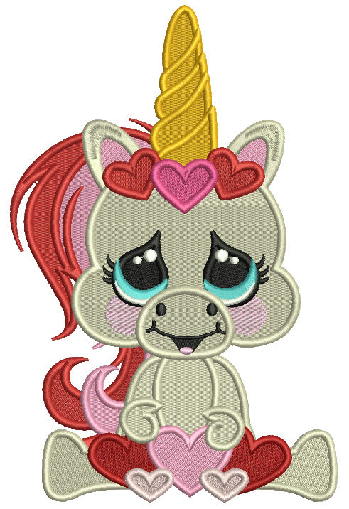 Baby Unicorn With Hearts Valentine's Day Filled Machine Embroidery Design Digitized Pattern