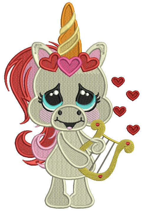Baby Unicorn With a Harp Valentine's Day Filled Machine Embroidery Design Digitized Pattern