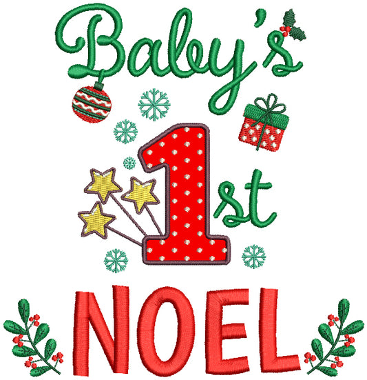Baby's 1st NOEL Birthday Christmas Applique Machine Embroidery Design Digitized Pattern